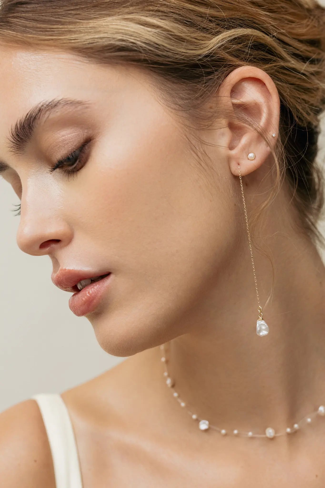 Cercei Argint Freshwater Pearls On Chain Lisa&Co.