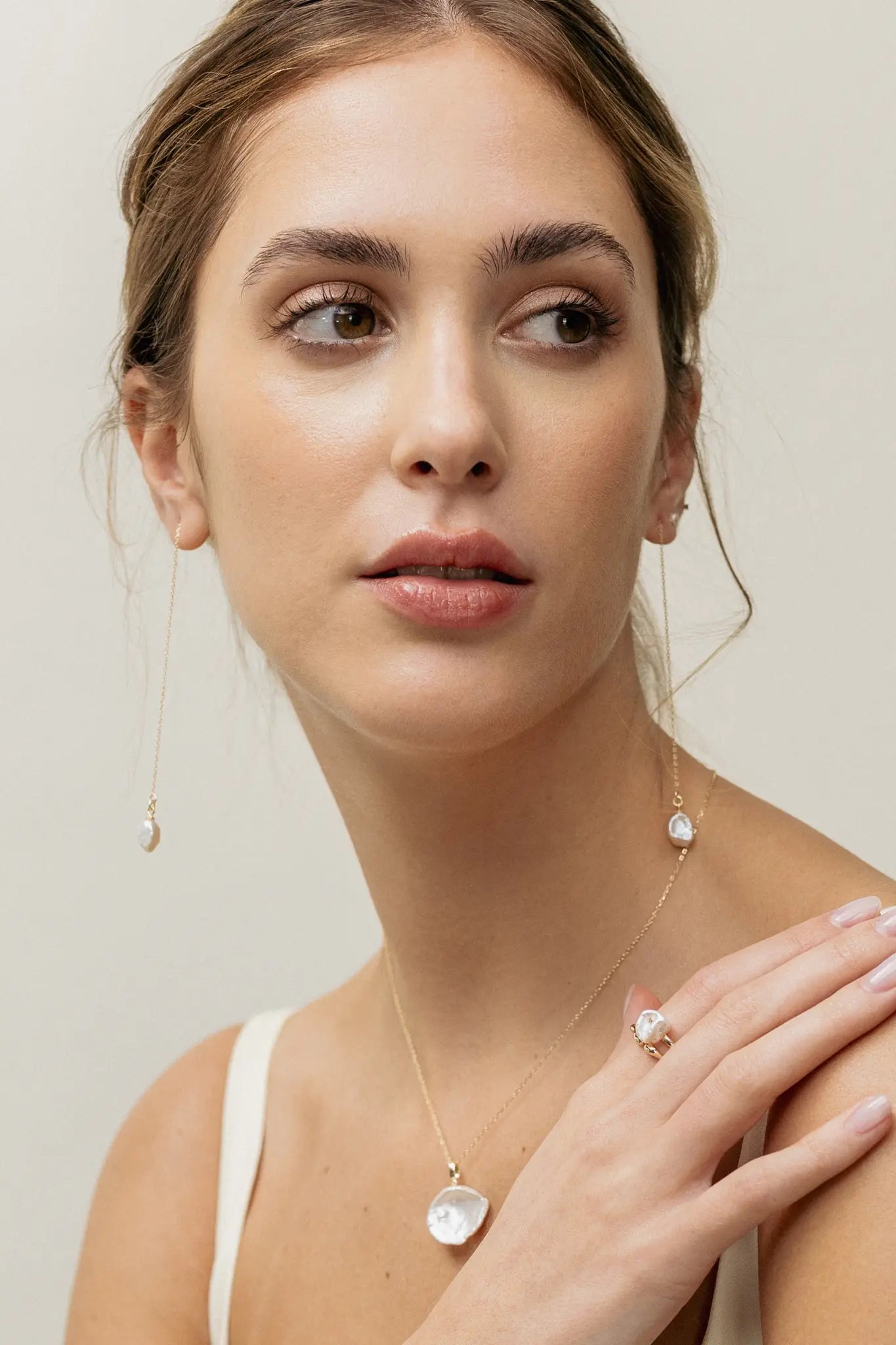 Cercei Argint Freshwater Pearls On Chain Lisa&Co.