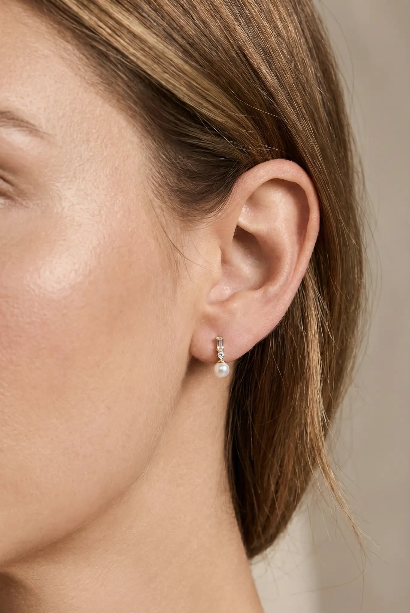 Cercei Aur Baguette Pearl Drop Lisa&Co.