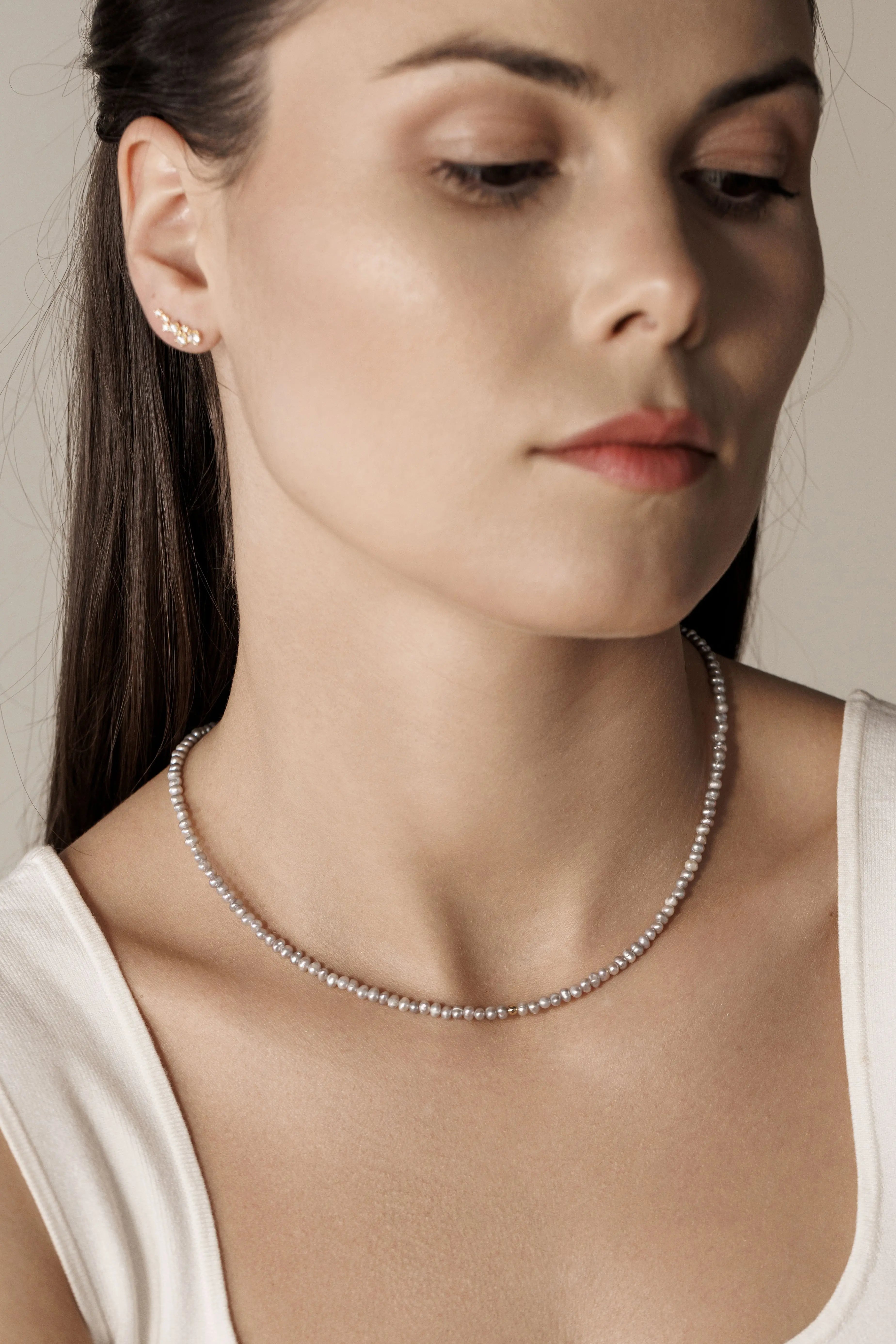 Colier Argint Mini Organic Pearls - grey Lisa&Co.